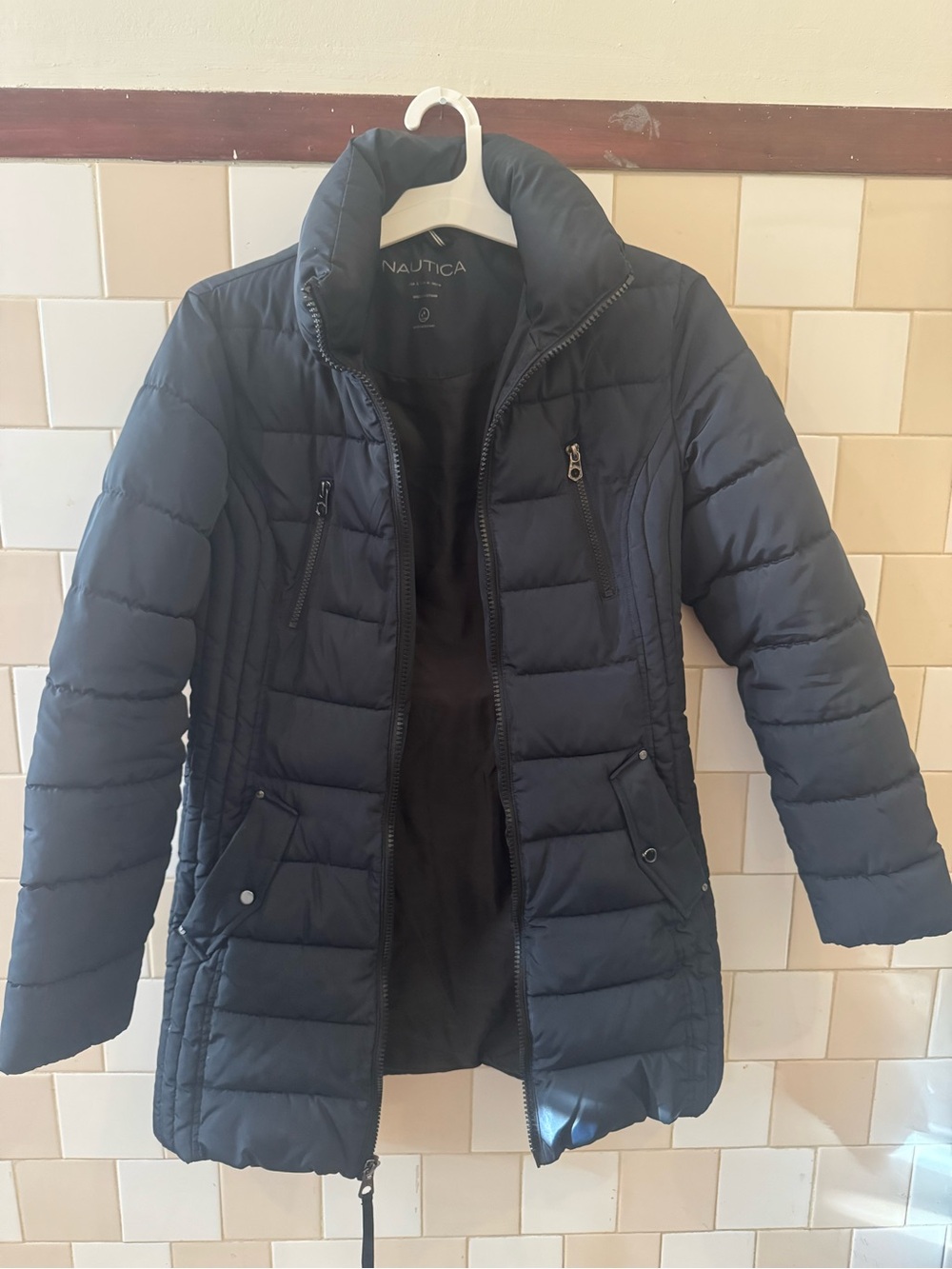 Nautica Women's Dark Navy Quilted Long Puffer Jacket